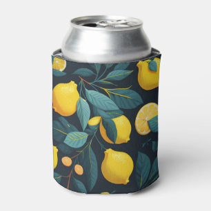 Lemon garden pattern. Yellow tropical citrus fruit Can Cooler