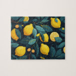 Lemon garden pattern. Yellow tropical citrus fruit Jigsaw Puzzle<br><div class="desc">Yellow lemon citrus pattern puzzle.</div>
