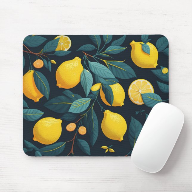 Lemon garden pattern. Yellow tropical citrus fruit Mouse Mat (With Mouse)