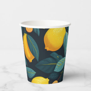 Lemon garden pattern. Yellow tropical citrus fruit Paper Cups