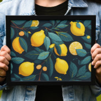 Lemon garden pattern. Yellow tropical citrus fruit