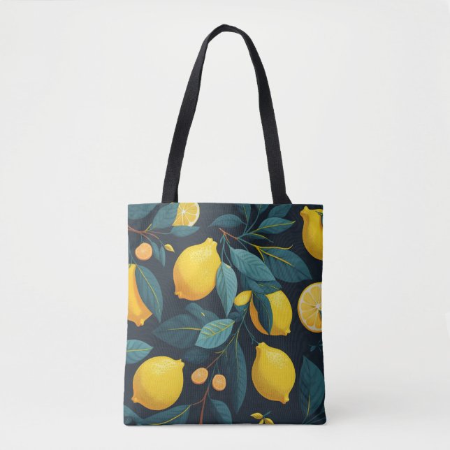 Lemon garden pattern. Yellow tropical citrus fruit Tote Bag (Front)
