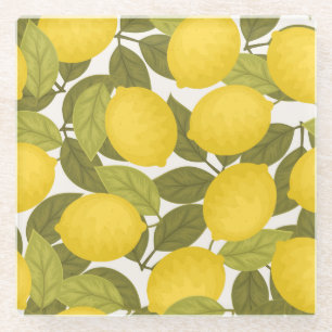 Lemon Garden: Vintage Endless Wallpaper Glass Coaster