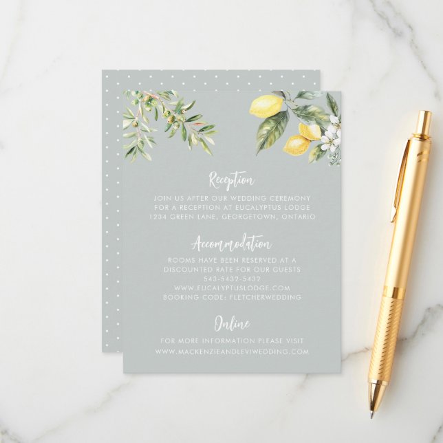 Lemon Garden Wedding Details Enclosure Card (Front/Back In Situ)