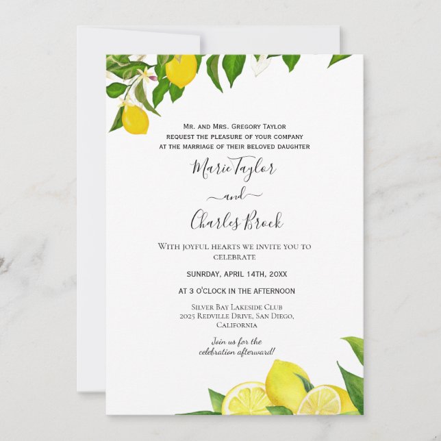 Lemon Garden Wedding Invitation (Front)