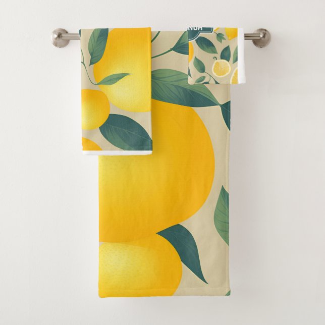 Lemon Geometric Colourful Personalised Pattern Bath Towel Set (Insitu)