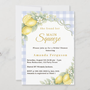 Lemon gingham blue main squeeze bow Bridal Shower Invitation
