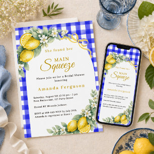 Lemon gingham blue main squeeze bow Bridal Shower Invitation