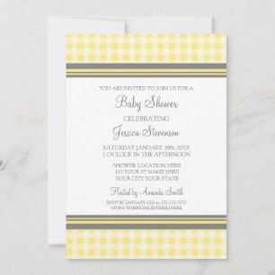 Lemon Gingham Custom Baby Shower Invitations