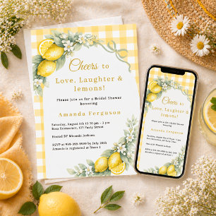 Lemon gingham love laughter bow Bridal Shower Invitation
