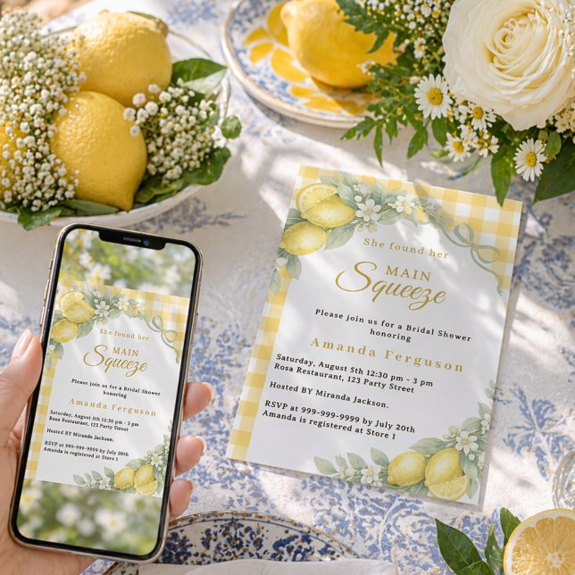 Lemon gingham main squeeze bow Bridal Shower Invitation (Creator Uploaded)