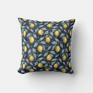 Lemon Gingham Mediterranean Pattern Cushion