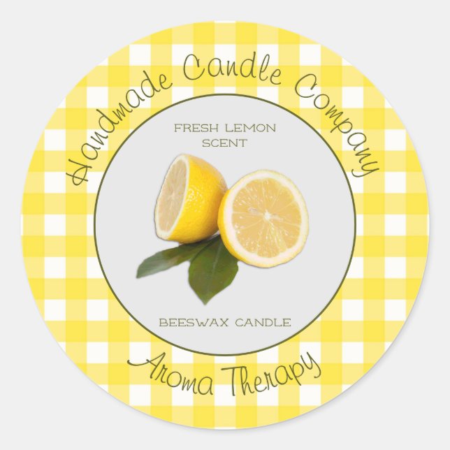 Lemon Gingham Private Label for Candle or Soap  (Front)