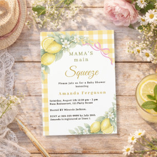 Lemon gingham squeeze pink bow girl Baby Shower Invitation