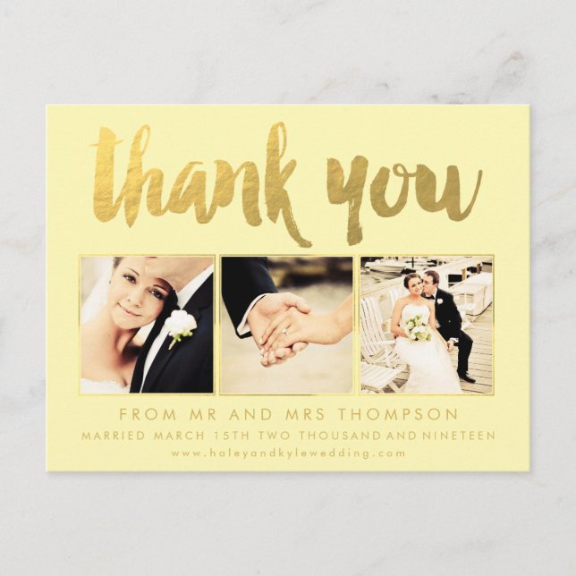 Lemon Gold Foil Thank You Script Typography Photo Postcard (Front)
