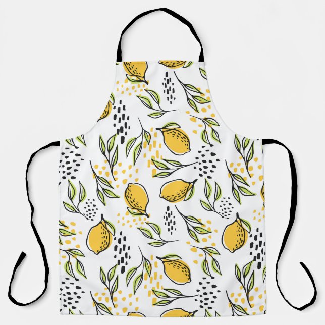 Lemon, green branches: abstract pattern. apron (Front)
