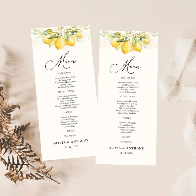 Lemon Green Citrus Wedding Ceremony Menu (Creator Uploaded)