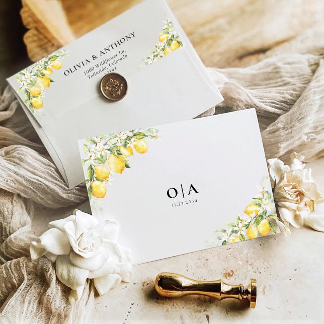 Lemon Green Citrus Wedding Invitation Envelope (Creator Uploaded)