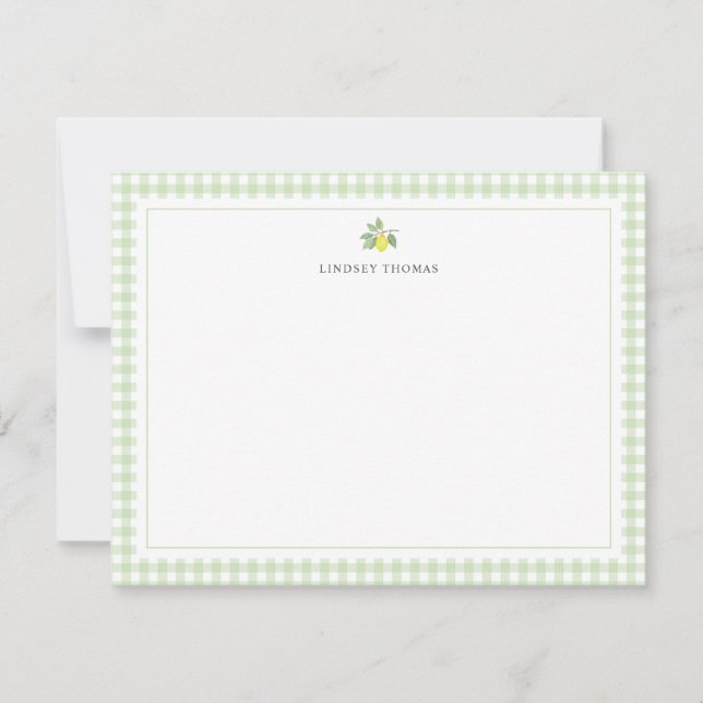 Lemon Green Gingham Border Personalised Card (Front)