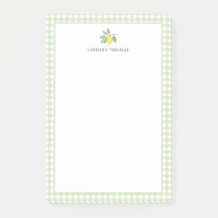 Lemon Green Gingham Border Personalised Post-it Notes