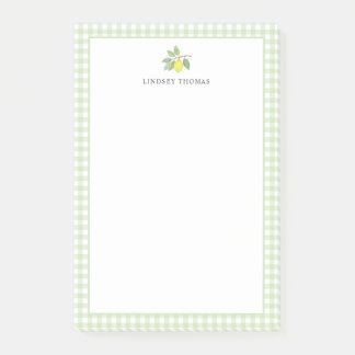 Lemon Green Gingham Border Personalised Post-it Notes