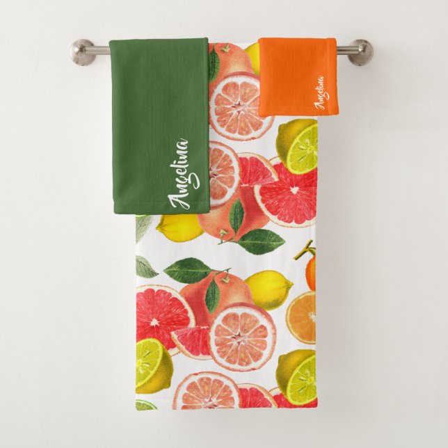 Lemon green orange citrus Pattern name Bath Towel Set (Insitu)