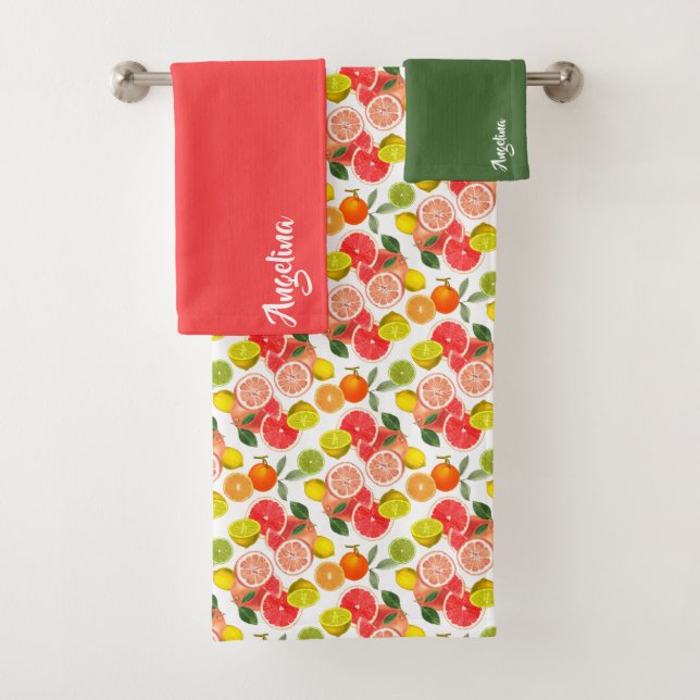 Lemon green pink citrus Pattern name Bath Towel Set (Insitu)