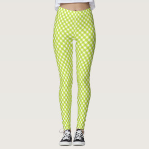 Lemon Green White Gingham Leggings