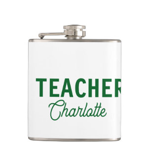 Lemon green white stripes teacher professor name c hip flask