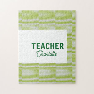 Lemon green white stripes teacher professor name c jigsaw puzzle