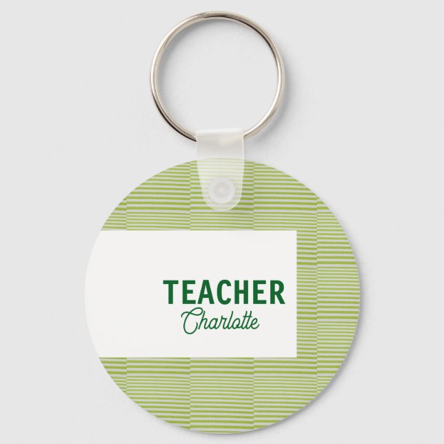 Lemon green white stripes teacher professor name c key ring (Front)