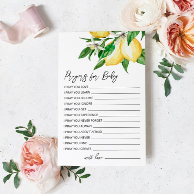 Lemon Greenery Baby Shower Prayer Card (Creator Uploaded)