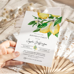 Lemon Greenery Birthday Party Invitation