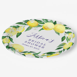 Lemon Greenery Blossom  Watercolor bridal Shower Paper Plate