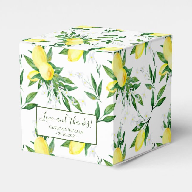 Lemon Greenery Blossom Wedding Favour Box (Front Side)