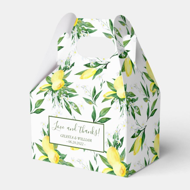 Lemon Greenery Blossom Wedding Favour Box (Front Side)