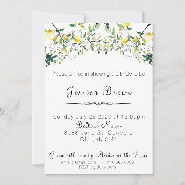 Lemon Greenery Bridal Shower Invitation (Front)