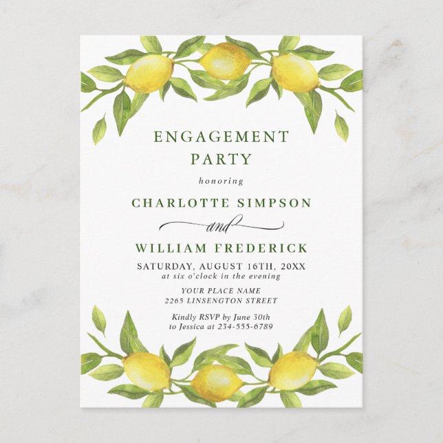 Lemon Greenery ENGAGEMENT PARTY Invitation Postcard (Front)