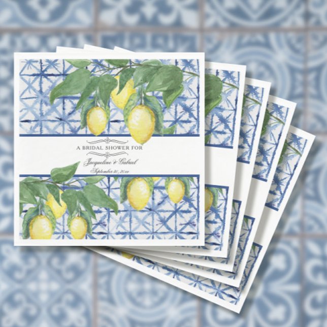 Lemon Greenery Floral Blue White Elegant Bridal Napkin (Creator Uploaded)