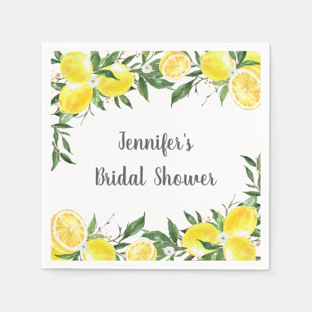 Lemon Greenery Gold Bridal Shower Napkin (Front)