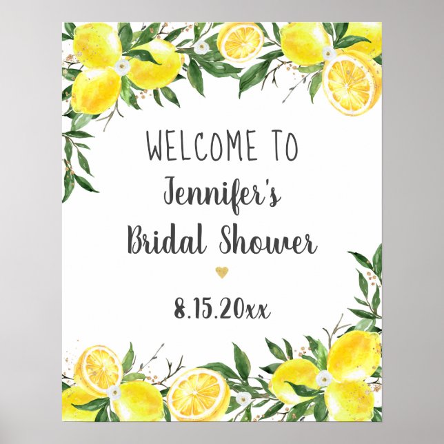 Lemon Greenery Gold Bridal Shower Welcome Poster (Front)