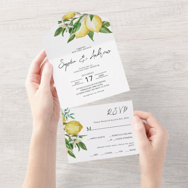 Lemon Greenery Wedding All In One In Invitation (Tearaway)