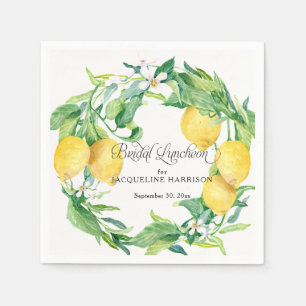 Lemon Greenery White Floral Wreath Bridal Luncheon Napkin