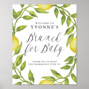 Lemon Greenery Wreath Baby Shower Brunch Welcome Poster