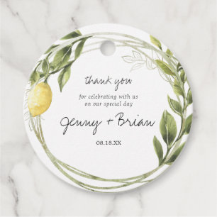 Lemon Greenery Wreath Wedding Thank You Favour Tags