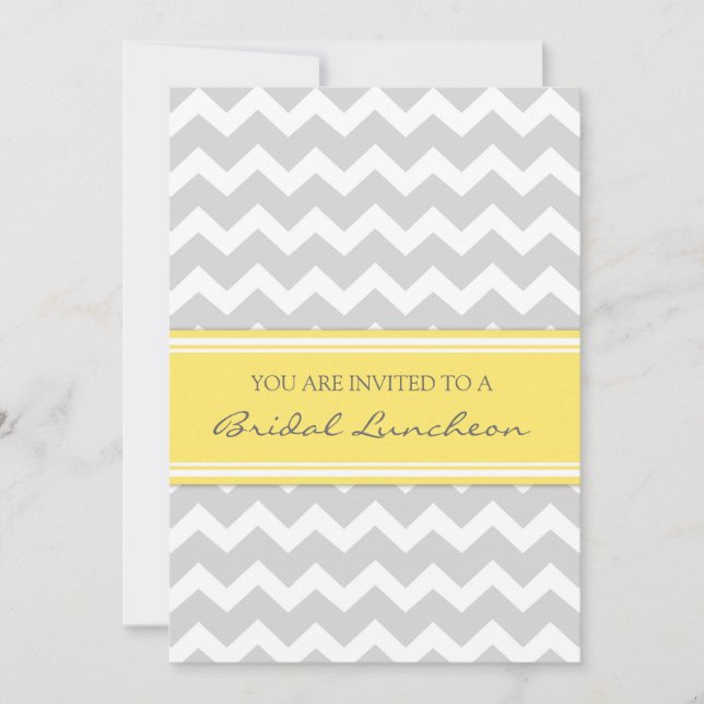 Lemon Grey Chevron Bridal Lunch Invitation Cards (Front)