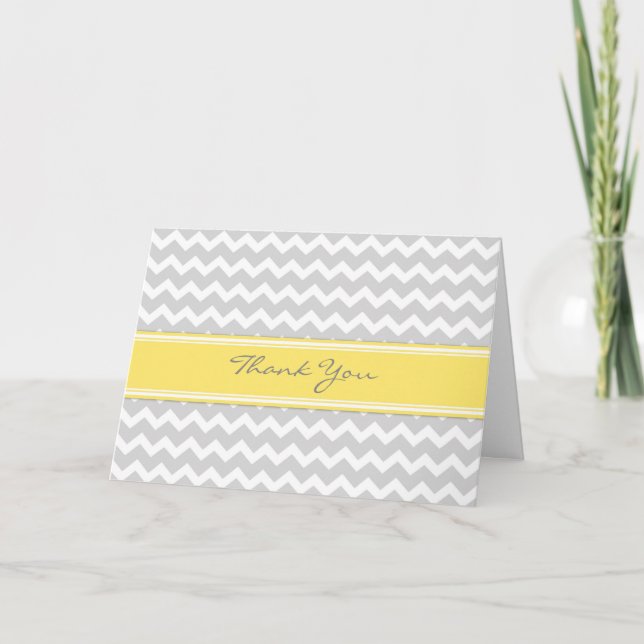 Lemon Grey Chevrons Baby Shower Thank You Card (Front)