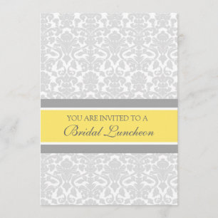 Lemon Grey Damask Bridal Lunch Invitation Cards