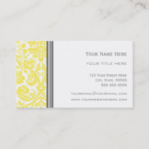 Lemon Grey Damask Floral Business Cards