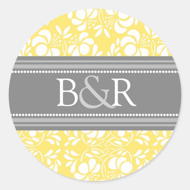 Lemon Grey Damask Monogram Envelope Seal (Front)